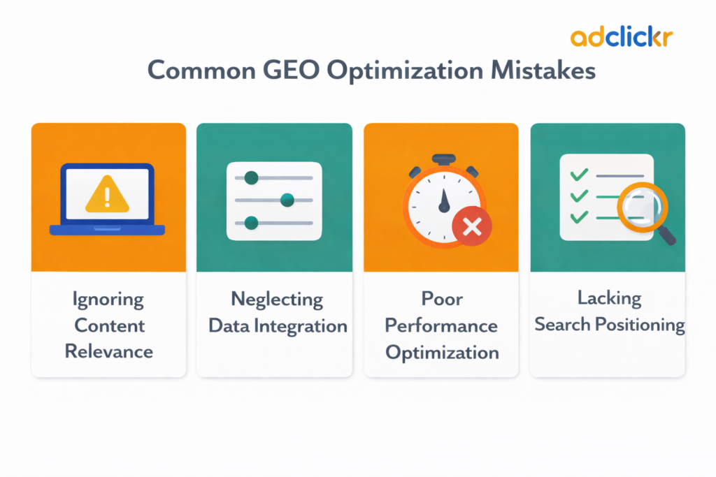 4 common GEO generative engine optimization mistakes infographic — adclickr