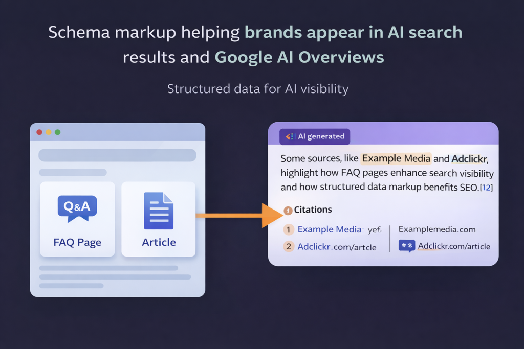 Schema markup helping brands appear in AI search results and Google AI Overviews — structured data for AI visibility