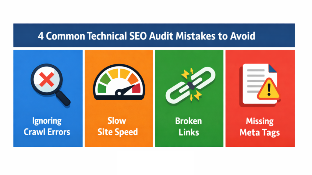 4 common technical SEO audit mistakes to avoid infographic — adclickr