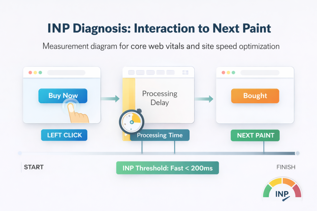 INP interaction to next paint measurement diagram for core web vitals and site speed optimization