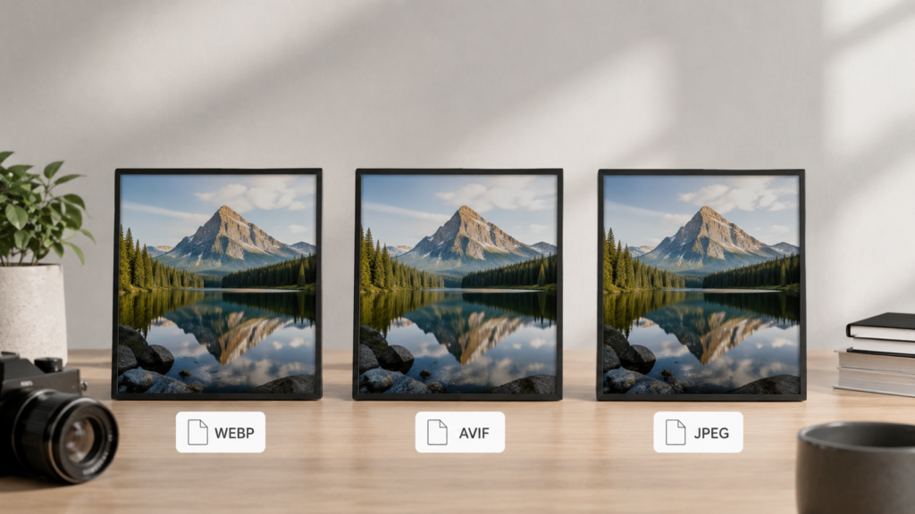 Comparison of WebP, AVIF, and JPEG image formats for website SEO.