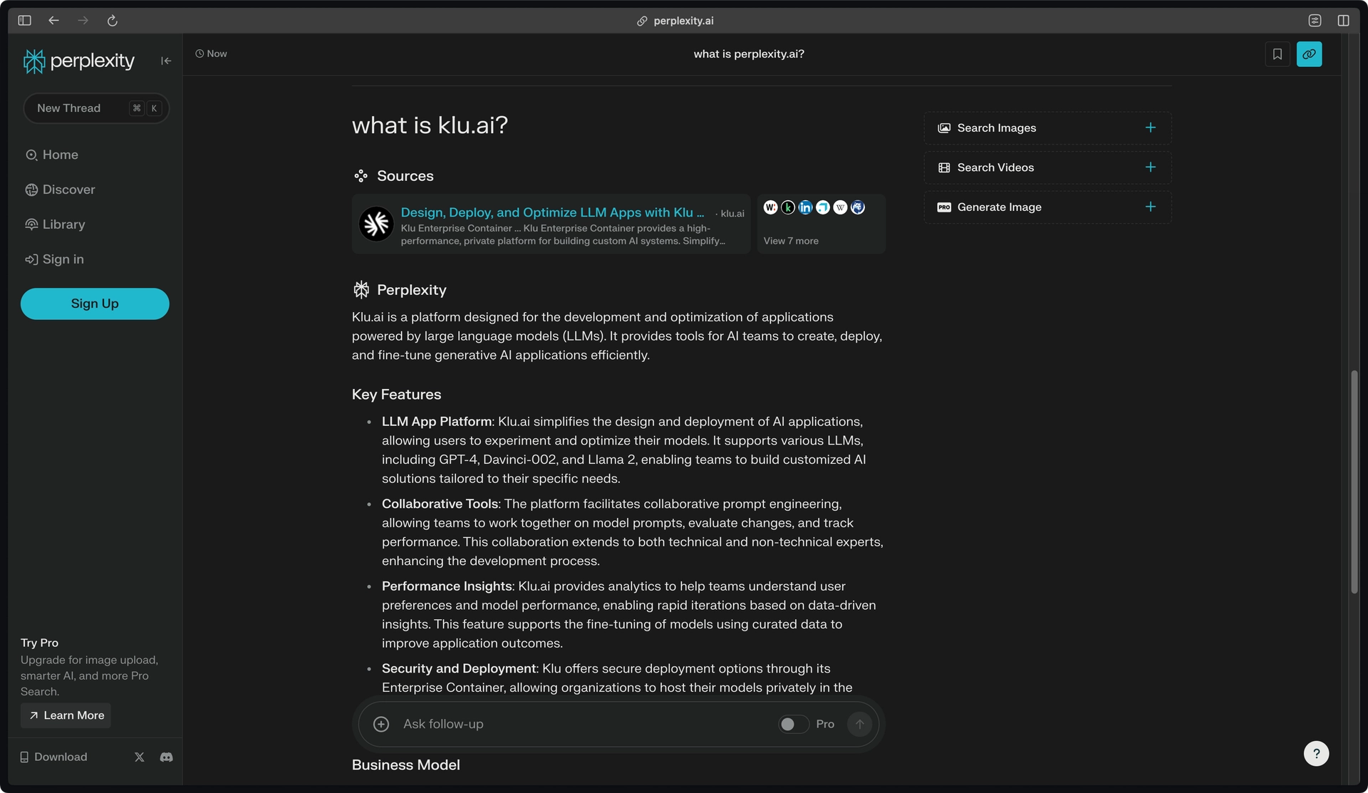 Perplexity AI Interface Screenshot