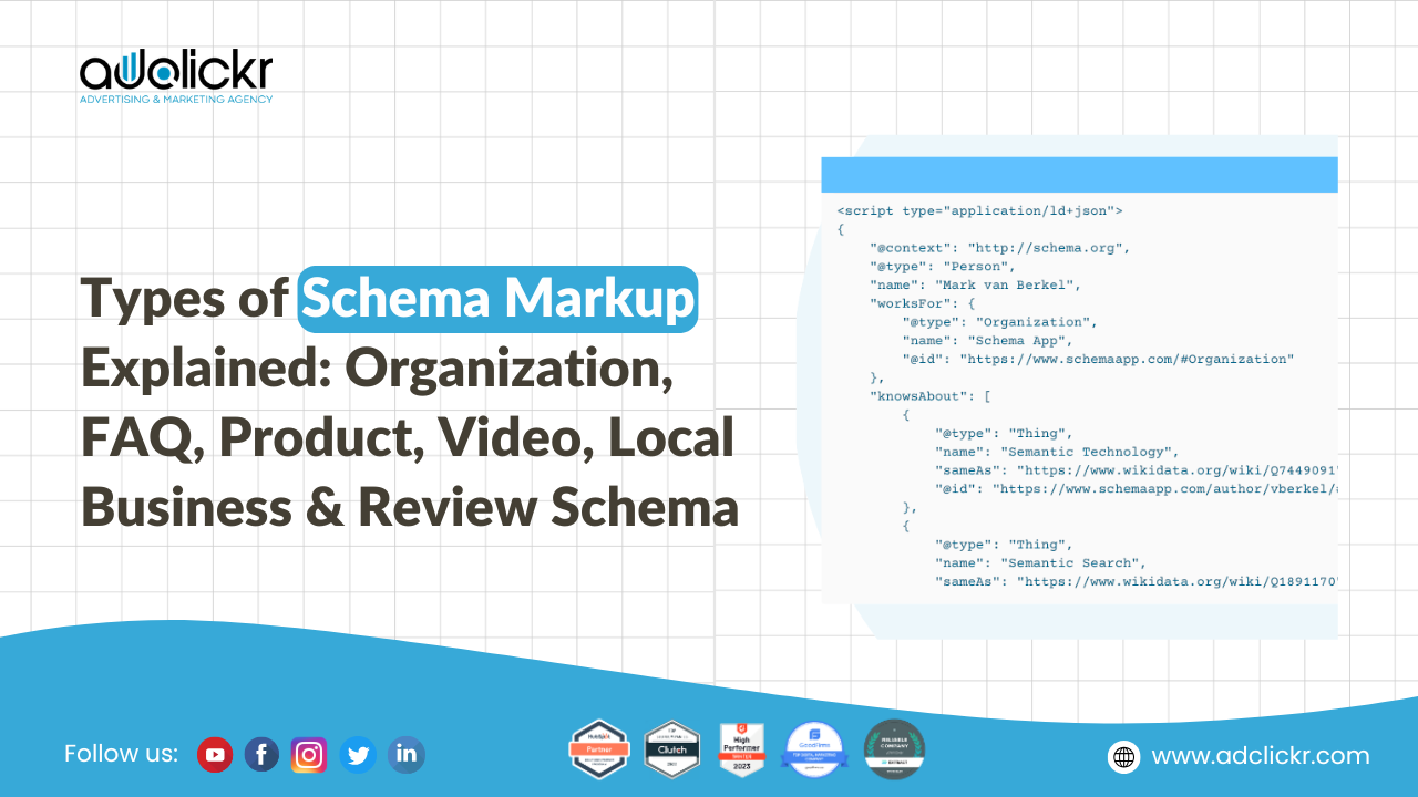Types of Schema Markup Explained Organization, FAQ, Product, Video, Local Business & Review Schema