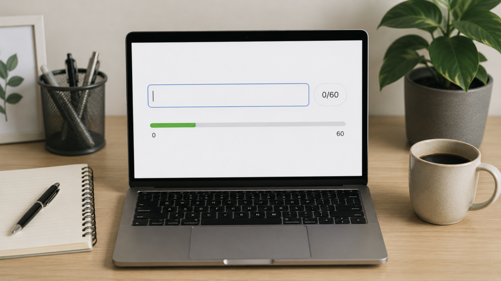 Laptop displaying a website page management dashboard with multiple page titles, illustrating scalable meta title management across large websites.