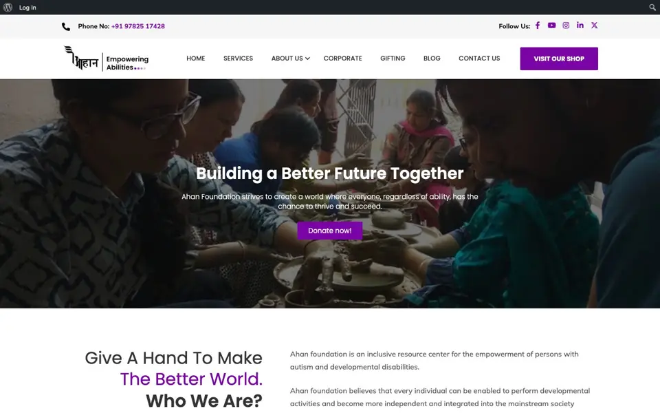 Ahan Foundation website on desktop