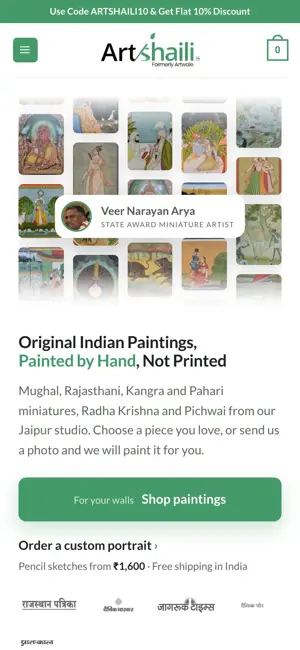 Artshaili website on mobile