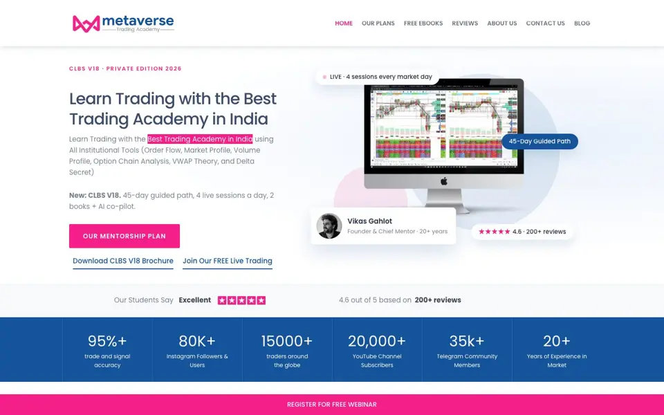 Metaverse Trading Academy website on desktop