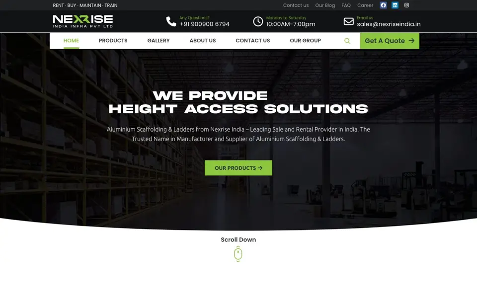 Nexrise India website on desktop